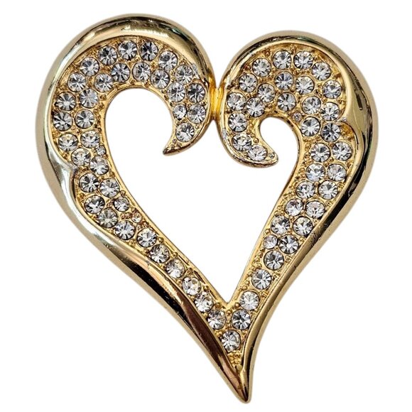 LR Heart Brooch Lady Remington, Clear Rhinestone, Open Pin, Signed, J84